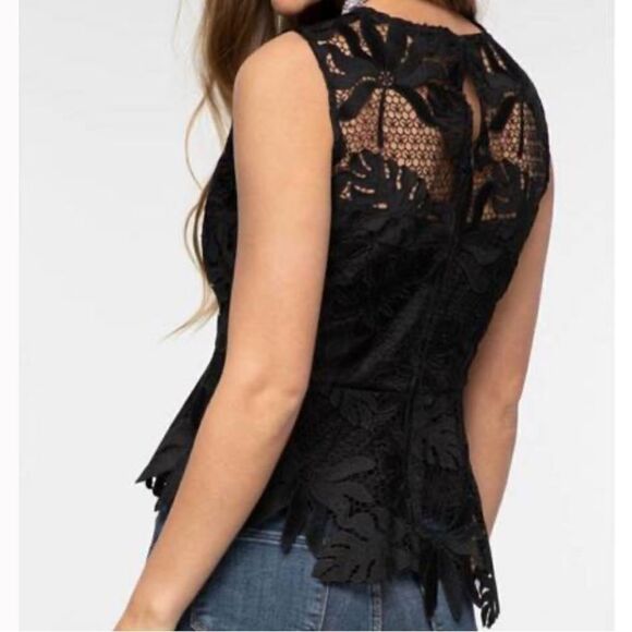 MILLY LENA PALM LACE EMBROIDERY SLEEVELESS PEPLUM BLOUSE IN BLACK S NWT - Picture 2 of 9